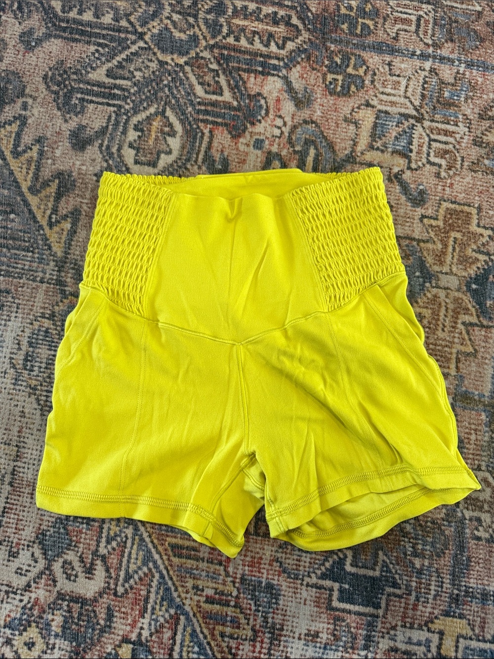 Offline by Aerie Real Me Shortie Smocked Waist Yellow Biker Shorts